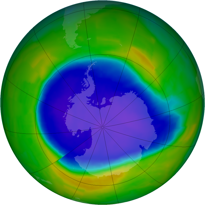 Antarctic ozone map for 01 November 2011